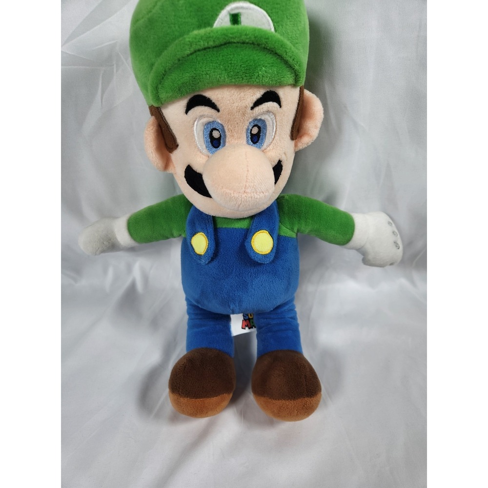 Nintendo Super Mario Luigi Plush Toy Green Blue Overalls Stuffed Animal 15"